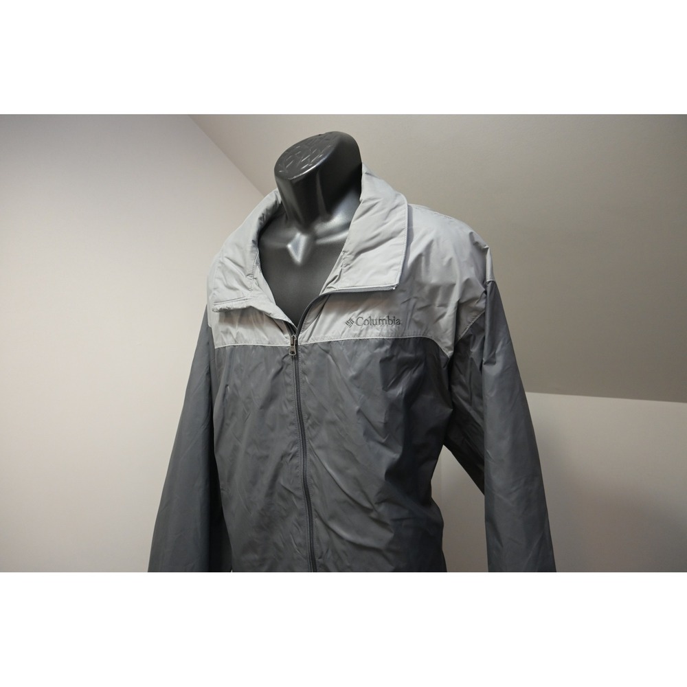 Columbia Windbreaker Rain Jacket Mens XXL Grey Colorblock Packable Hood EUC